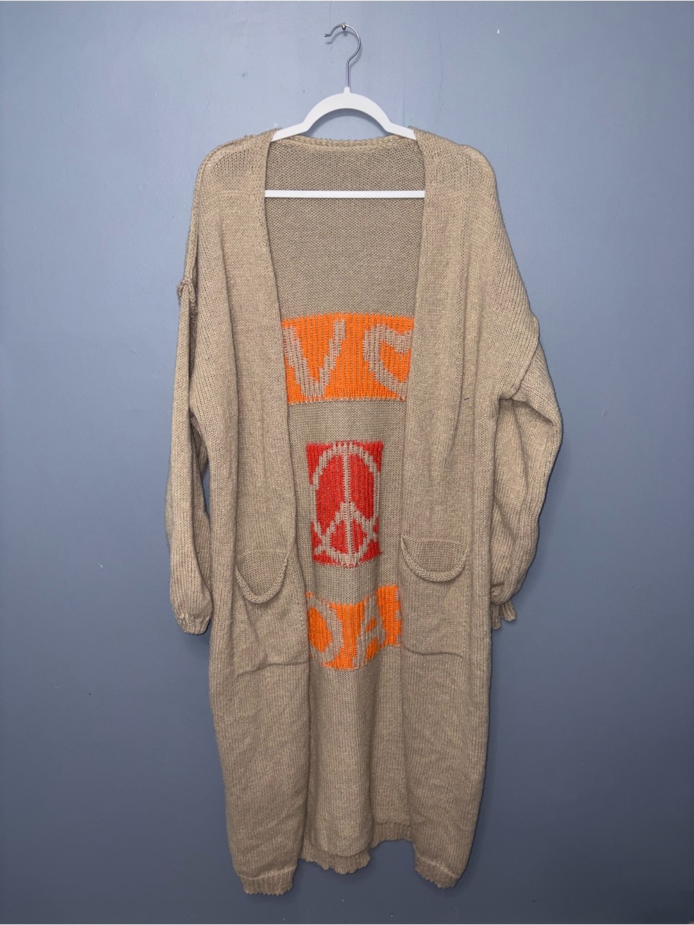 Beige Long Knit Cardigan